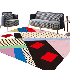 Modern Pink Patterned Area Rugs Geometric Moroccan Polyester Carpets for Living Room Dining Room Bedroom Hall Office