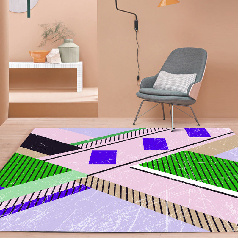 Pink Green Geometric Moroccan Modern Patterned Area Rugs Polyester Carpets for Office Living Room Dining Room Bedroom Hall
