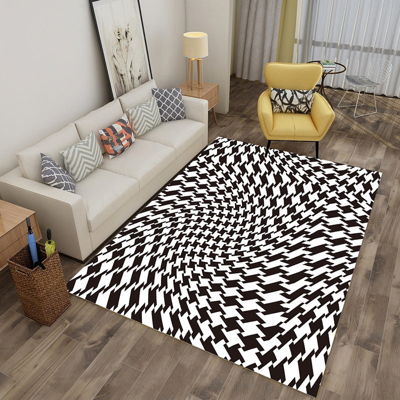 White Black Geometric Three-dimensional Optical Modern Contemporary Rugs for Living Room Dining Room Bedroom
