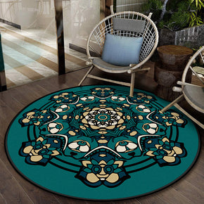 Green Patterned Round Area Rugs 3D Modern Anti-slip Carpets for Bedroom Living Room Office Hall