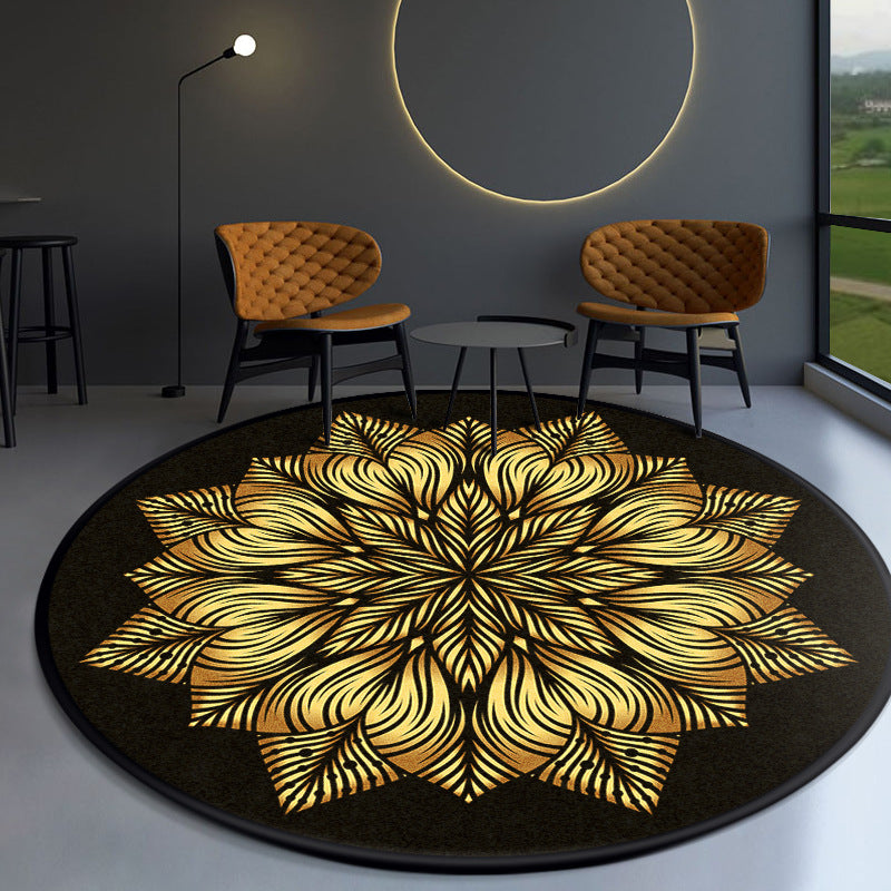 Floral Area Rugs Modern 3D Patterned Round Yellow for Bedroom Living Room Office Anti-slip Carpets