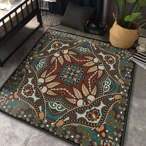 Green Traditional Square Patterned Retro Polyester Carpets Area Rugs for Dining Room Living Room Bedroom Office Hall