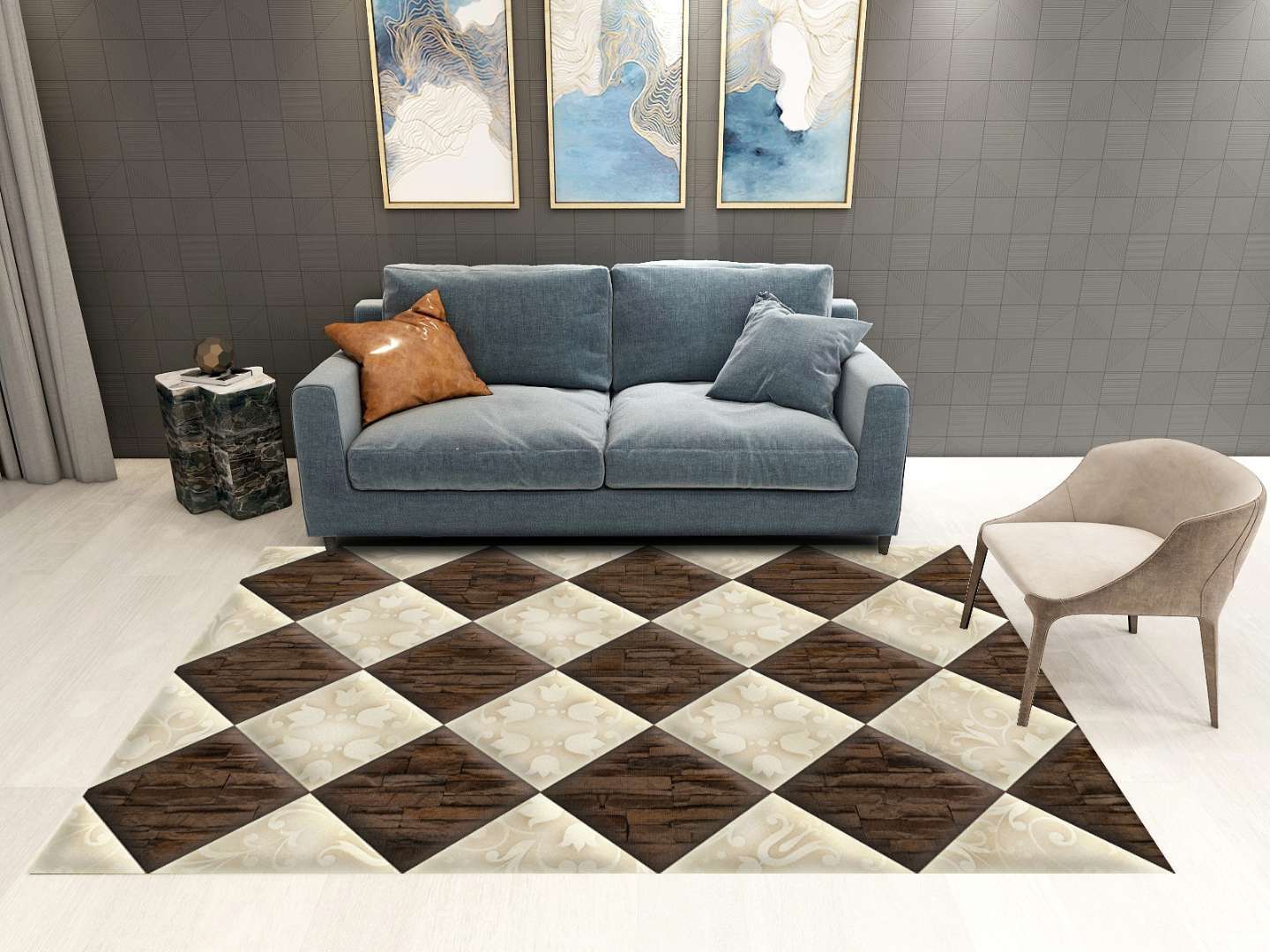 Brown White Diamond Pattern Modern Contemporary Simple Geometric Rugs For Living Room Dining Room Bedroom