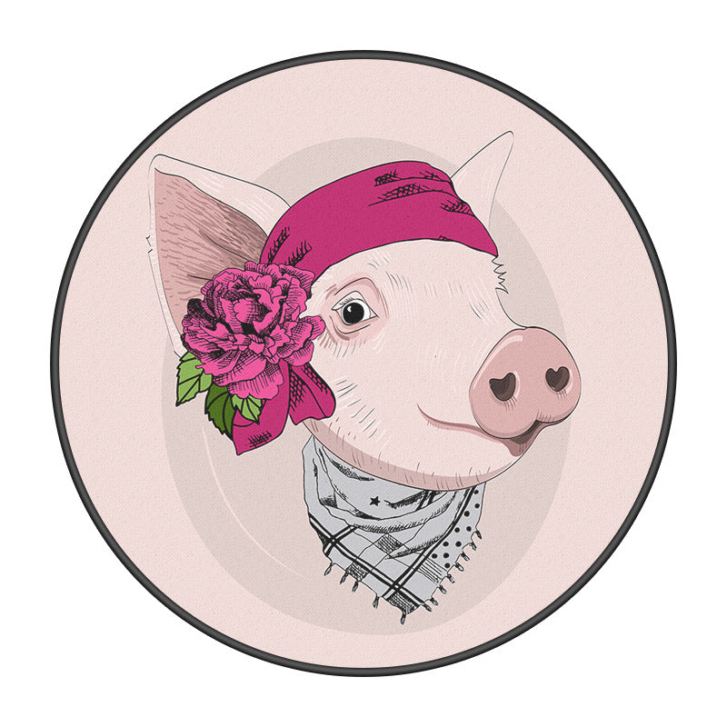 Pink Pig Round Modern Cartoon 3D Patterned Lovely Area Rugs Anti-slip Carpets for Kids Room Living Room Bedroom Office