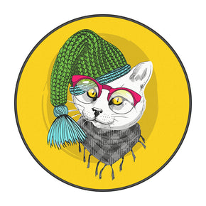 Yellow kitten Round Modern Cartoon 3D Patterned Lovely Area Rugs Anti-slip Carpets for Kids Room Living Room Bedroom Office