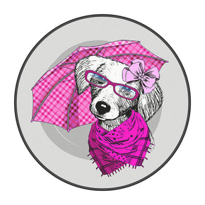 Modern Area Rugs Cartoon 3D Patterned Lovely Puppy Round Anti-slip Carpets for Kids Room Living Room Bedroom Office