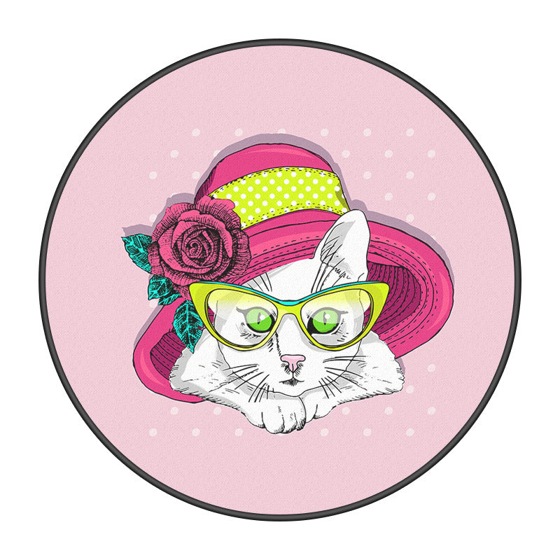 3D Patterned Kitten Cartoon Modern Area Rugs Lovely Round Anti-slip Carpets for Kids Room Living Room Bedroom