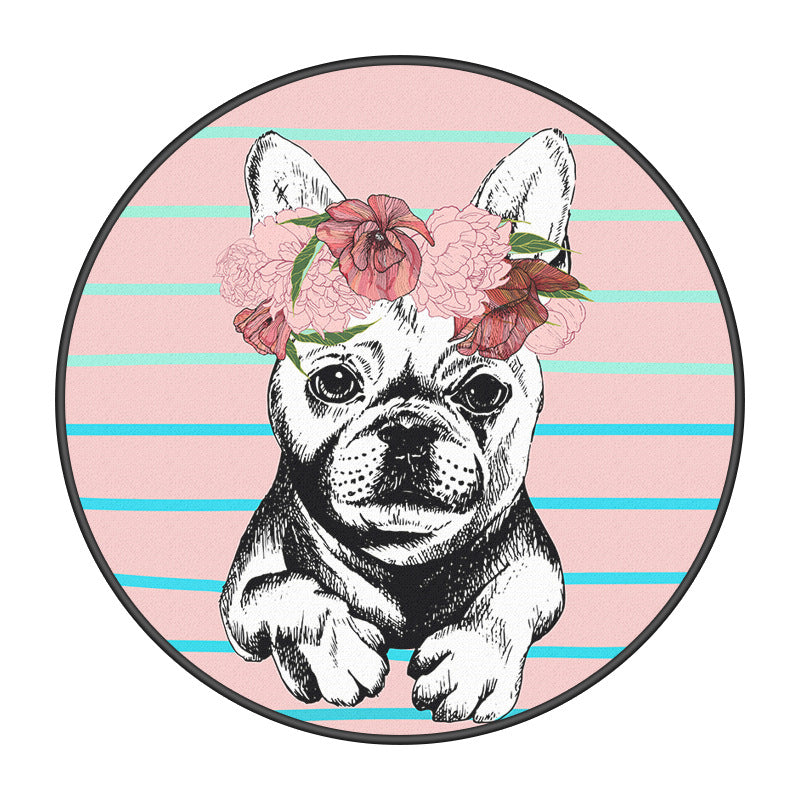 Modern Area Rugs Cartoon Round 3D Patterned Lovely Puppy Anti-slip Carpets for Kids Room Living Room Bedroom
