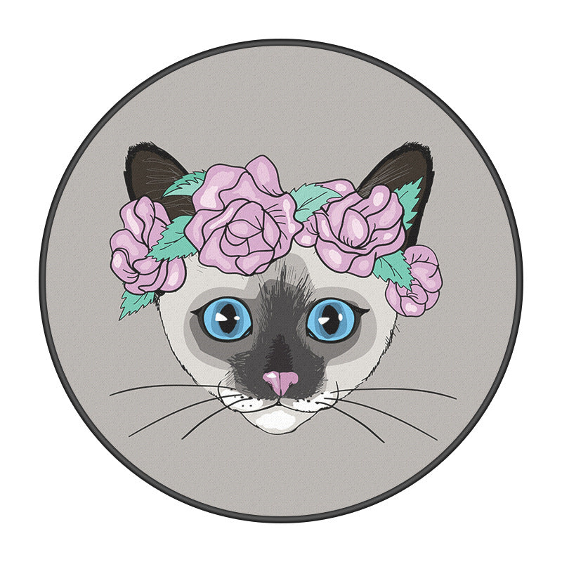 Lovely Kitten Modern Area Rugs Cartoon Round 3D Patterned Anti-slip Carpets for Kids Room Living Room Bedroom