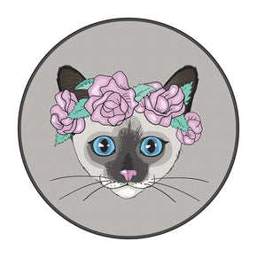 Lovely Kitten Modern Area Rugs Cartoon Round 3D Patterned Anti-slip Carpets for Kids Room Living Room Bedroom