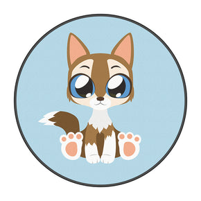 Cartoon Blue Lovely Puppy Modern Area Rugs Round 3D Patterned Anti-slip Carpets for Bedroom Kids Room Living Room