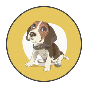 Cartoon Modern 3D Patterned Round Area Rugs Yellow Lovely Puppy Anti-slip Carpets for Bedroom Living Room Kids Room