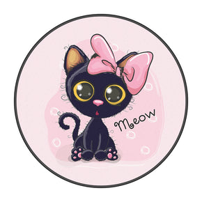 Pink Kitten Cartoon Modern 3D Patterned Round Area Rugs Anti-slip Carpets for Bedroom Living Room Kids Room
