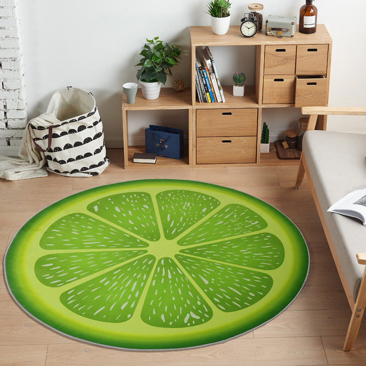 Green Round Simulation 3D Lemon Fruit Printing Pattern Modern Rug for Living Room Hall Study Bedroom Bedside Carpet