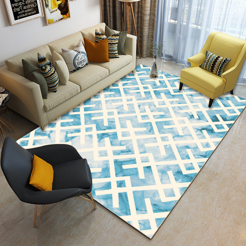 Blue Simple Geometric Pattern Modern Contemporary Geometric Simple Rugs for Living Room Dining Room Bedroom