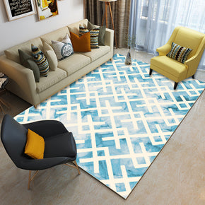 Blue Simple Geometric Pattern Modern Contemporary Geometric Simple Rugs for Living Room Dining Room Bedroom
