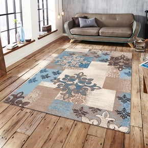 Grey Blue Traditional Floral Abstract Polyester Carpets Area Rugs Patterned for Hall Dining Living Room Room Office Kidsroom