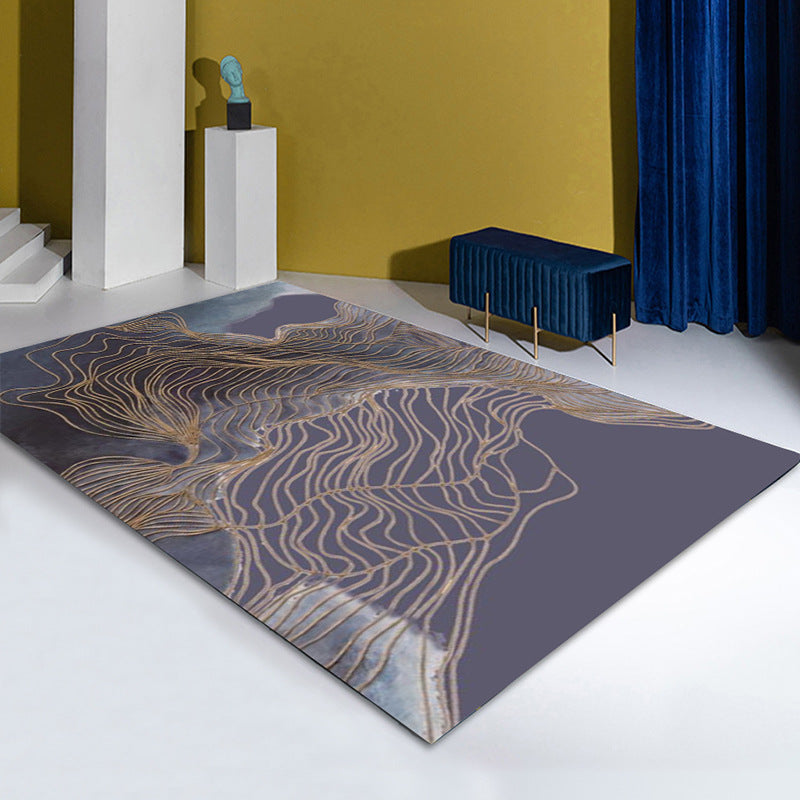 Purple Golden Lines Pattern Modern Contemporary Simple Rugs for Living Room Dining Room Bedroom