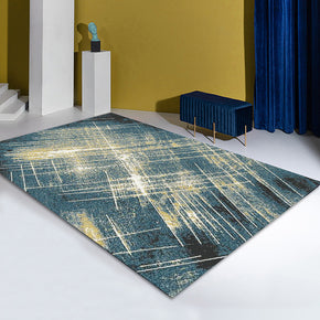 Quality Blue Geometric Striped Pattern Modern Contemporary Simple Rugs for Living Room Dining Room Bedroom