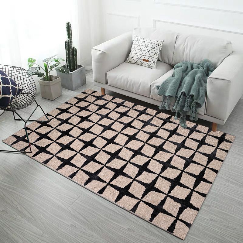 Black Four-pointed Stars Pattern Modern Simple Contemporary Geometric Rugs For Living Room Dining Room Bedroom