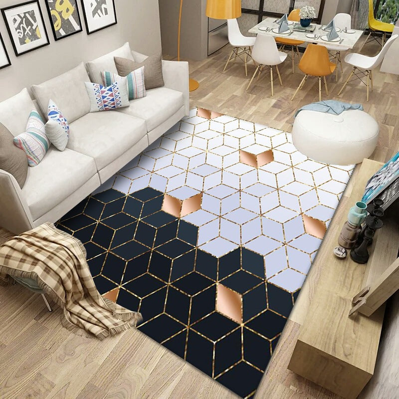 Black Geometric Modern Pattern Rugs Polyester Carpets for Living Room Dining Room Bedroom Hall Office