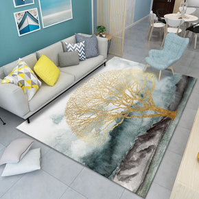Abstract Green Tree Modern Pattern Rugs Polyester Carpets for Office Bedroom Hall Living Room Dining Room