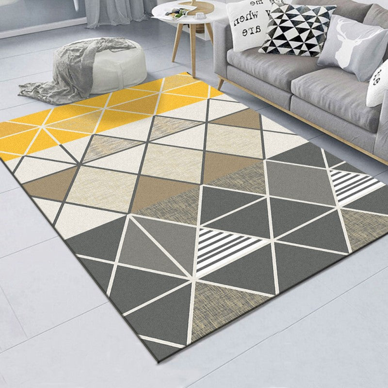 Geometric Modern Patterned Simple Rugs Polyester Carpets for Dining Room Bedroom Office Hall Living Room