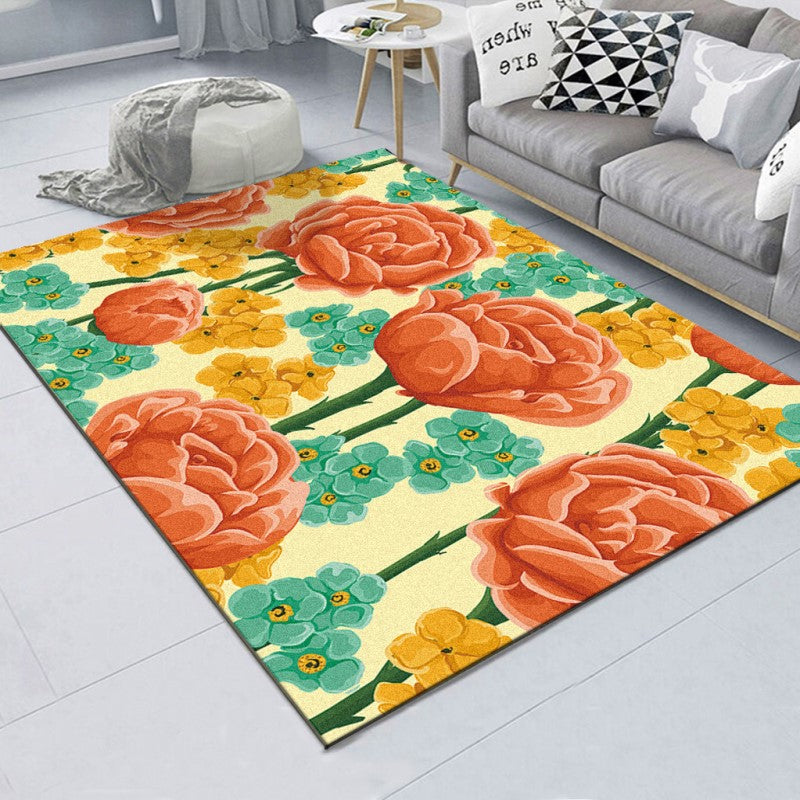 Painting Flowers Patterned Simple Rugs Polyester Carpets for Dining Room Bedroom Office Hall Living Room