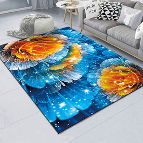 Modern Blue Yellow Flowers Patterned Polyester Carpets Simple Rugs for Dining Room Bedroom Office Hall Living Room