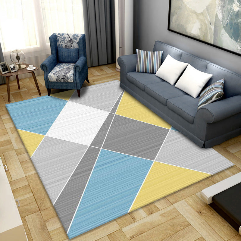 Blue Grey Moroccan Modern Polyester Carpets Geometric Pattern Rugs for Hall Dining Room Bedroom Living Room Office