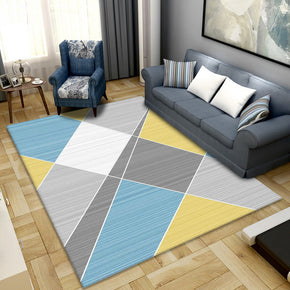 Blue Grey Moroccan Modern Polyester Carpets Geometric Pattern Rugs for Hall Dining Room Bedroom Living Room Office