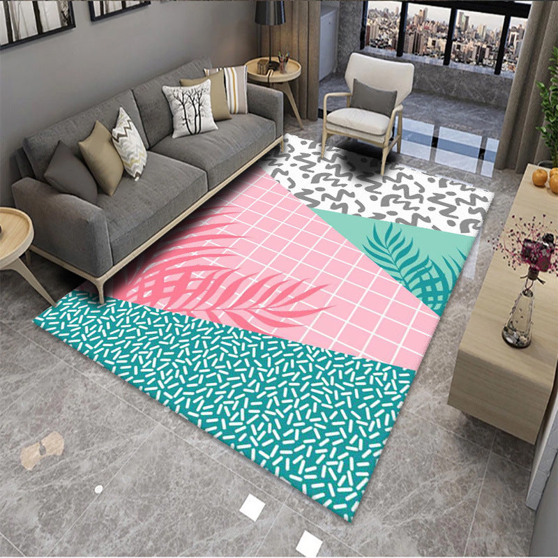 Moroccan Green Modern Pink Pattern Rugs Polyester Carpets Geometric for Hall Dining Room Bedroom Living Room Office