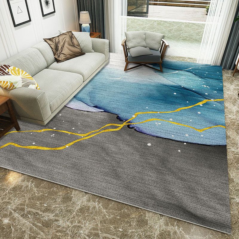 Blue And Gray Ink Pattern Modern Simple Contemporary Geometric Rugs For Living Room Dining Room Bedroom