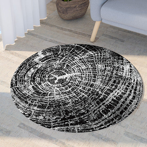 Grey Black Wood Grain Pattern Round Modern Rug For Living Room Bedroom Kitchen Hall