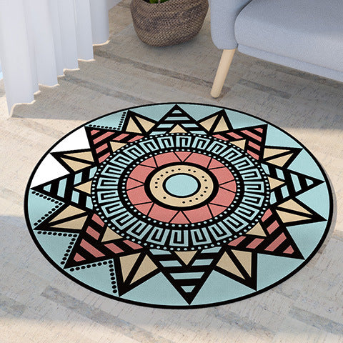Blue Geometric Figures Pattern Modern Round Rug For Living Room Bedroom Kitchen Hall