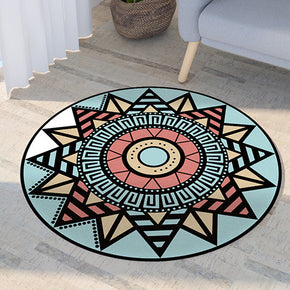 Blue Geometric Figures Pattern Modern Round Rug For Living Room Bedroom Kitchen Hall