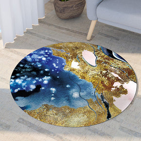 Blue Yellow Abstract Pattern Modern Round Rug For Living Room Bedroom Kitchen Hall