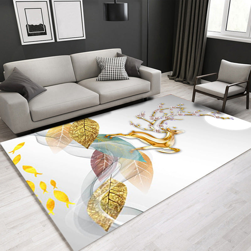 Deer And Leaves Pattern Modern Area Rug For Living Room Hall Office Bedroom