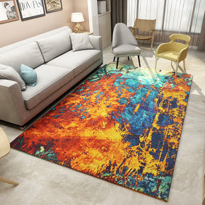 Abstract Blue Yellow Modern Striped Pattern Rugs Polyester Carpets for Hall Dining Room Bedroom Living Room Office