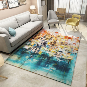 Abstract Blue Pattern Rugs Modern Striped Polyester Carpets for Hall Dining Room Bedroom Living Room Office