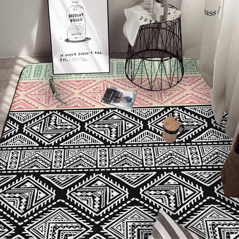 Moroccan Pink Black Geometric Simplicity Patterned Rugs for Living Room Dining Room Bedroom Hall