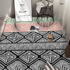 Moroccan Pink Black Geometric Simplicity Patterned Rugs for Living Room Dining Room Bedroom Hall