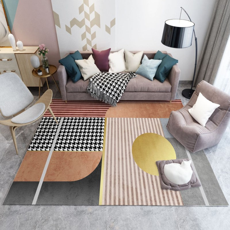 Brown Striped Moroccan Geometric Modern Simplicity Patterned Rugs for Living Room Dining Room Bedroom Hall