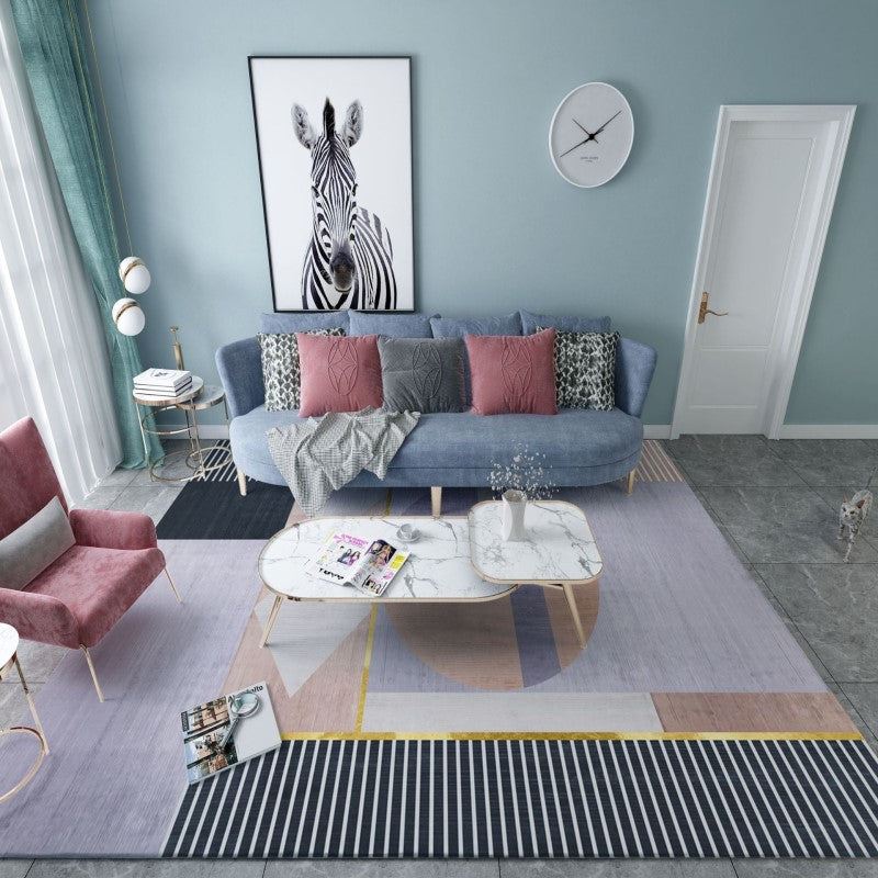 Modern Moroccan Light Purple Striped Geometric Simplicity Patterned Rugs for Living Room Dining Room Bedroom Hall
