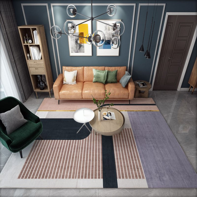 Geometric Modern Simplicity Moroccan Purple Striped Patterned Rugs for Living Room Dining Room Bedroom Hall