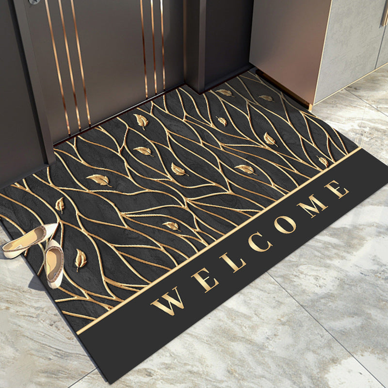 Leaves Pattern Black Modern Simple Entryway Doormat Anti-slip mat
