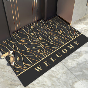 Leaves Pattern Black Modern Simple Entryway Doormat Anti-slip mat
