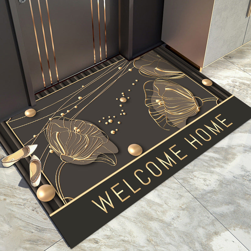 Flowers And Drops Of Water Pattern Black Modern Simple Entryway Doormat Anti-slip mat