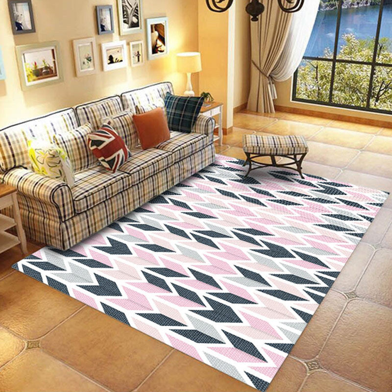 Pink Geometric Striped Modern 3D Pattern Simple Rug Bedroom Living Room Sofa Rugs Floor Mat