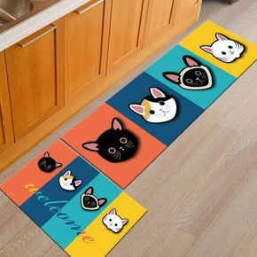 Orange Animal Cats Kitchen Carpet Floor Mats Oil-proof Anti-skid Pad Bathroom Toilet Water Absorption Bedroom Mats and Door Mats